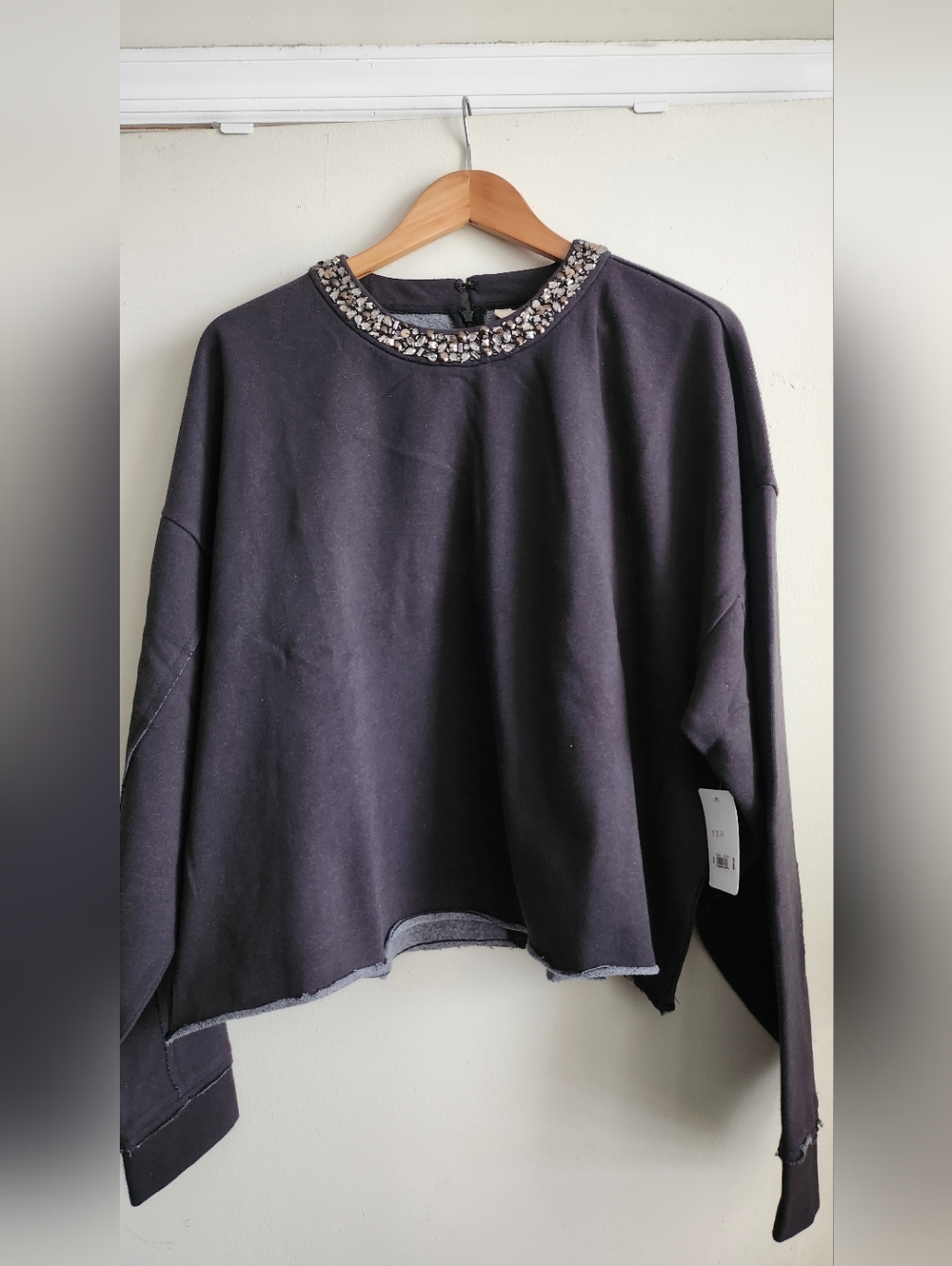 Lucky Brand Black Embellished Crewneck Sweatshirt